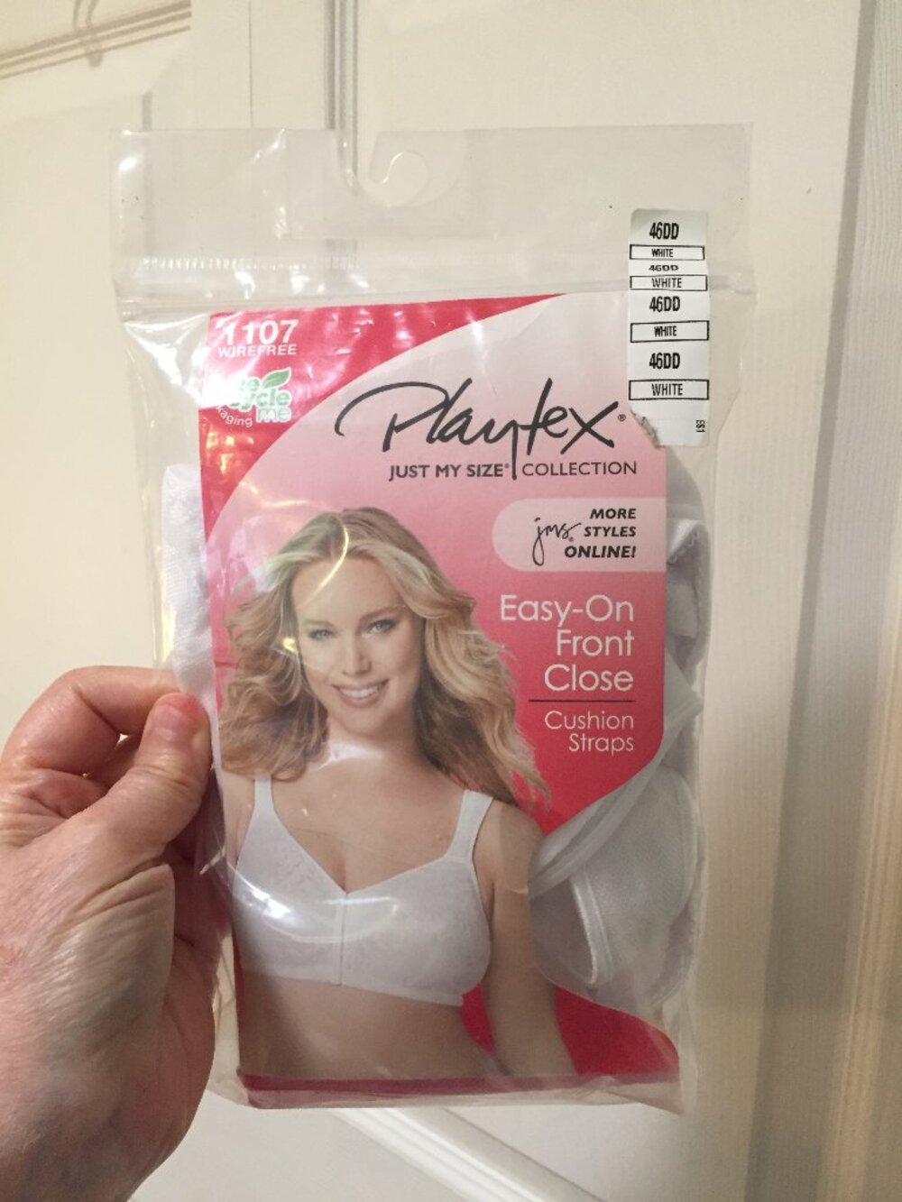 Playtex 18 Hour Easy On Front-Close Wirefree Bra 46DD White Comfort Strap 1107